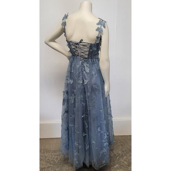 NWT Sky Blue Butterfly Dress Corset Formal Prom Wedding Bridesmaid - Picture 2 of 12